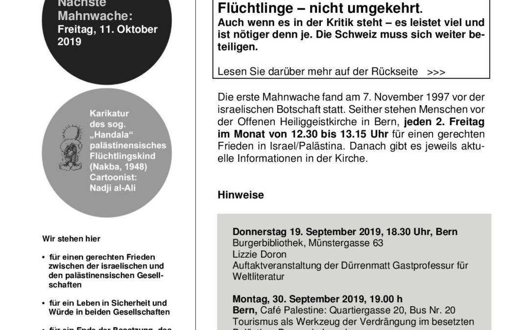 Flyer Mahnwache September 2019